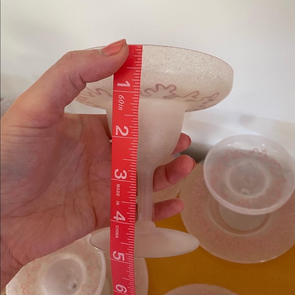 Amazing 16 piece pink frosted glass MCM glasses and plate set - Picture 4 of 7